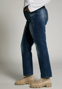 Ulla Popken BOYFRIEND DESTROY-EFFEKTEN 5-POCKET - Jeansy Slim Fit - Denim Bleu Foncé -Lindex d1af3fa9386b4d45881884f5e39706cc