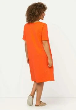 Ulla Popken A-LIJN RONDE HALS KORTE MOUWEN ZAKKEN - Sukienka Z Dżerseju - Mandarijn -Lindex d60445087f784d1c8513512c794d8f6e