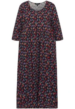 Ulla Popken MIDI, BLUMEN MUSTER, RUNDHALS, 3/4-ÄRMEL - Sukienka Z Dżerseju - Multicolor Schwarz -Lindex dbc368bc72bd4bc9b6c468e5481cd3af