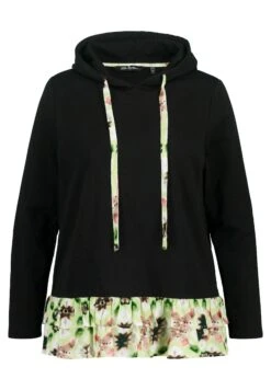 Ulla Popken RUFFLE HEM A LINE FIT - Bluza Z Kapturem - Black -Lindex e19828334bea4b4d8c3b63e30b77c1a3