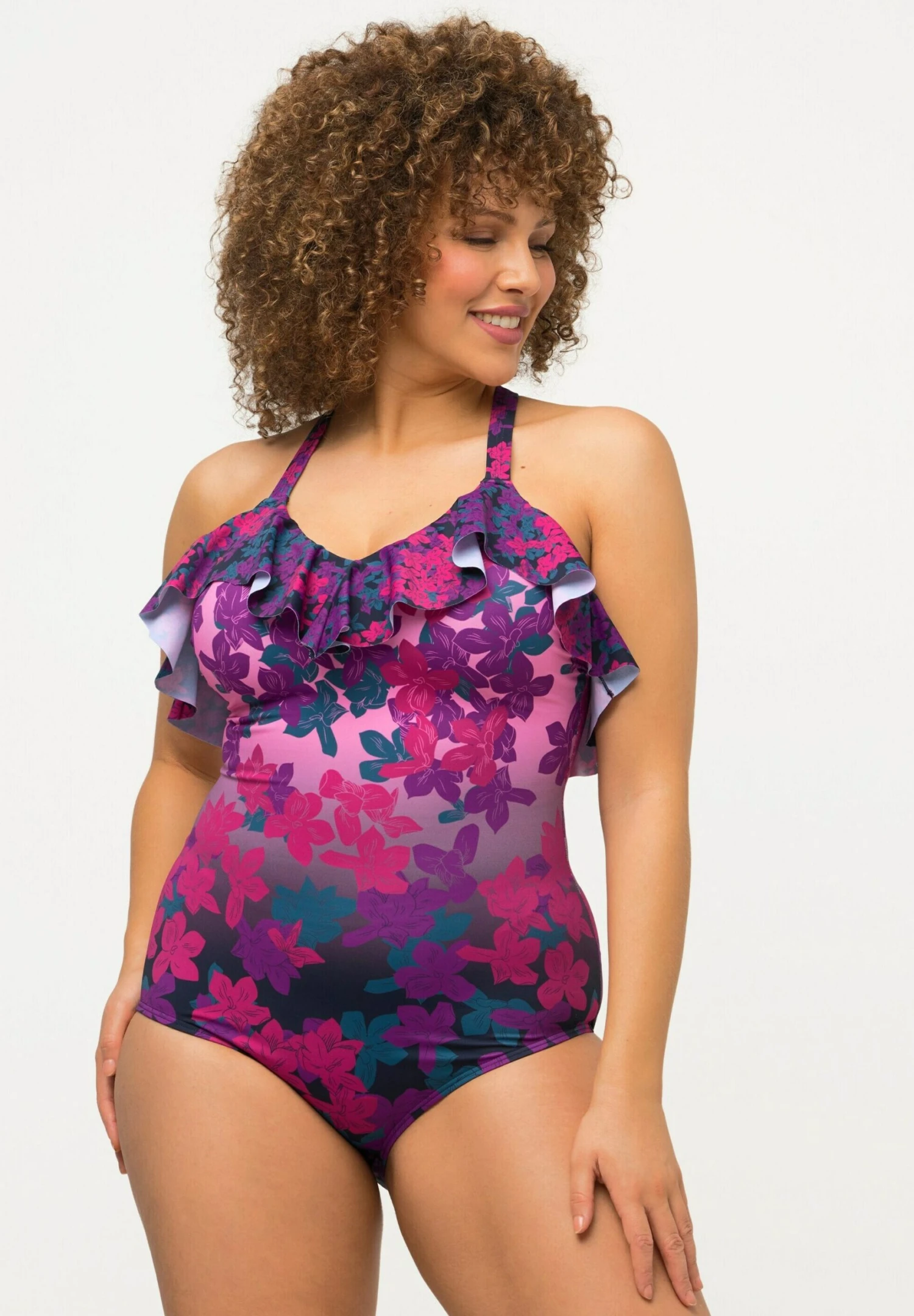 Ulla Popken AVEC BONNETS SOUPLES MATIÈRE RECYCLÉE MOTIF FL - Kostium Kąpielowy - Marine 4 Ulla Popken AVEC BONNETS SOUPLES MATIÈRE RECYCLÉE MOTIF FL - Kostium Kąpielowy - Marine - obrazek 2