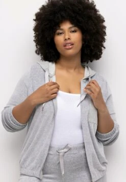Ulla Popken LOUNGEWEAR KAPUZE - Bluza Rozpinana - Hellgrau Mélange -Lindex ec8e9cf29c7e4a4fb1aa5e5141fbe599