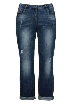 Ulla Popken BOYFRIEND DESTROY-EFFEKTEN 5-POCKET - Jeansy Slim Fit - Denim Bleu Foncé -Lindex ed0af169d5b1429e86ee7241543134b1