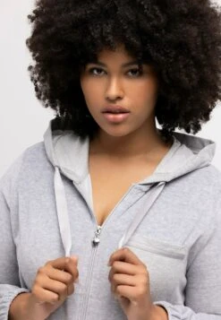 Ulla Popken LOUNGEWEAR KAPUZE - Bluza Rozpinana - Hellgrau Mélange -Lindex eeb36a7f7f054a04b95394778102acf0