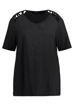 Ulla Popken AUSSCHNITTE A-LINIE V-AUSSCHNITT HALBARM - T-shirt Z Nadrukiem - Schwarz -Lindex f0cc44d094cd4de8beea6a72df64fd1c