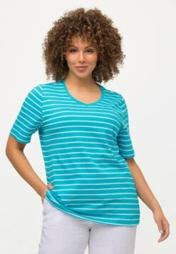 Ulla Popken T-shirt Z Nadrukiem - Deep Aqua