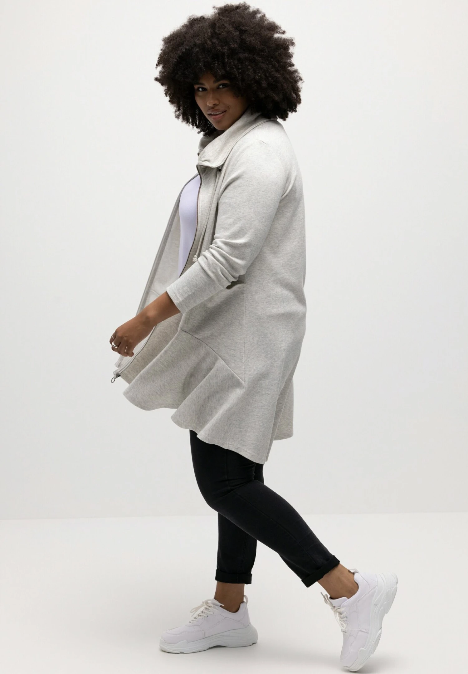 Ulla Popken LONGLINE - Bluza Rozpinana - Lichtgrijs Melange 5 Ulla Popken LONGLINE - Bluza Rozpinana - Lichtgrijs Melange - obrazek 3