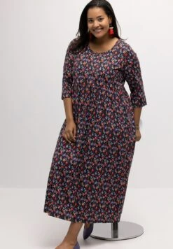 Ulla Popken MIDI, BLUMEN MUSTER, RUNDHALS, 3/4-ÄRMEL - Sukienka Z Dżerseju - Multicolor Schwarz -Lindex fc432bb58b1748e3b457f599e6debae5