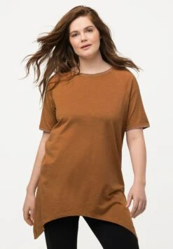 Ulla Popken SURPIQÛRES COL ROND ET MANCHES COURTES - T-shirt Basic - Noisette -Lindex fc6f2e6cd0f34903945986787cea2582