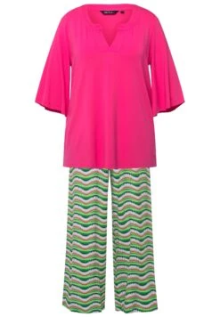 Ulla Popken SET À MOTIF VAGUES COL TUNISIEN ET MANCHES PAPILLON 3/4 - Piżama - Rojo Hibisco -Lindex ffd4a634a474456691fc63dfcdd0533e