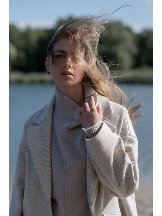 Przód -Lindex look made with love plaszcz welniany kame look 642 bezowy classic fit 9995869344532